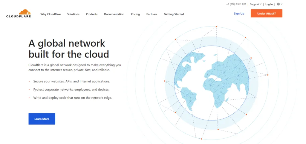 A screenshot from Cloudlfare's website