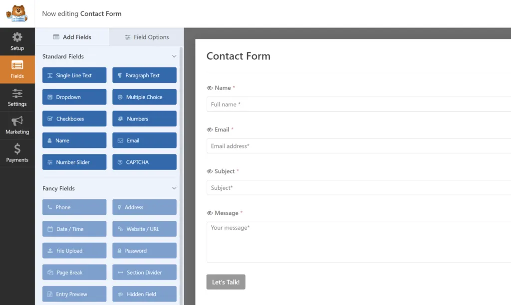 A screenshot showing what editing forms looks like on backend.