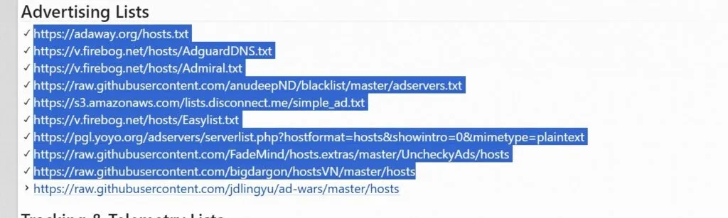 advertising lists urls