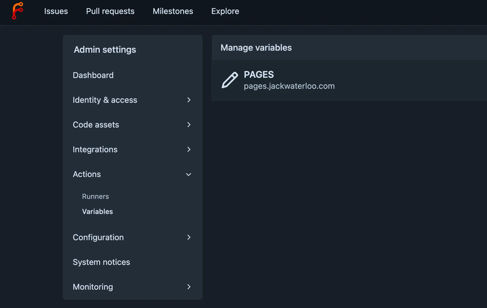 pages variable in Forgejo