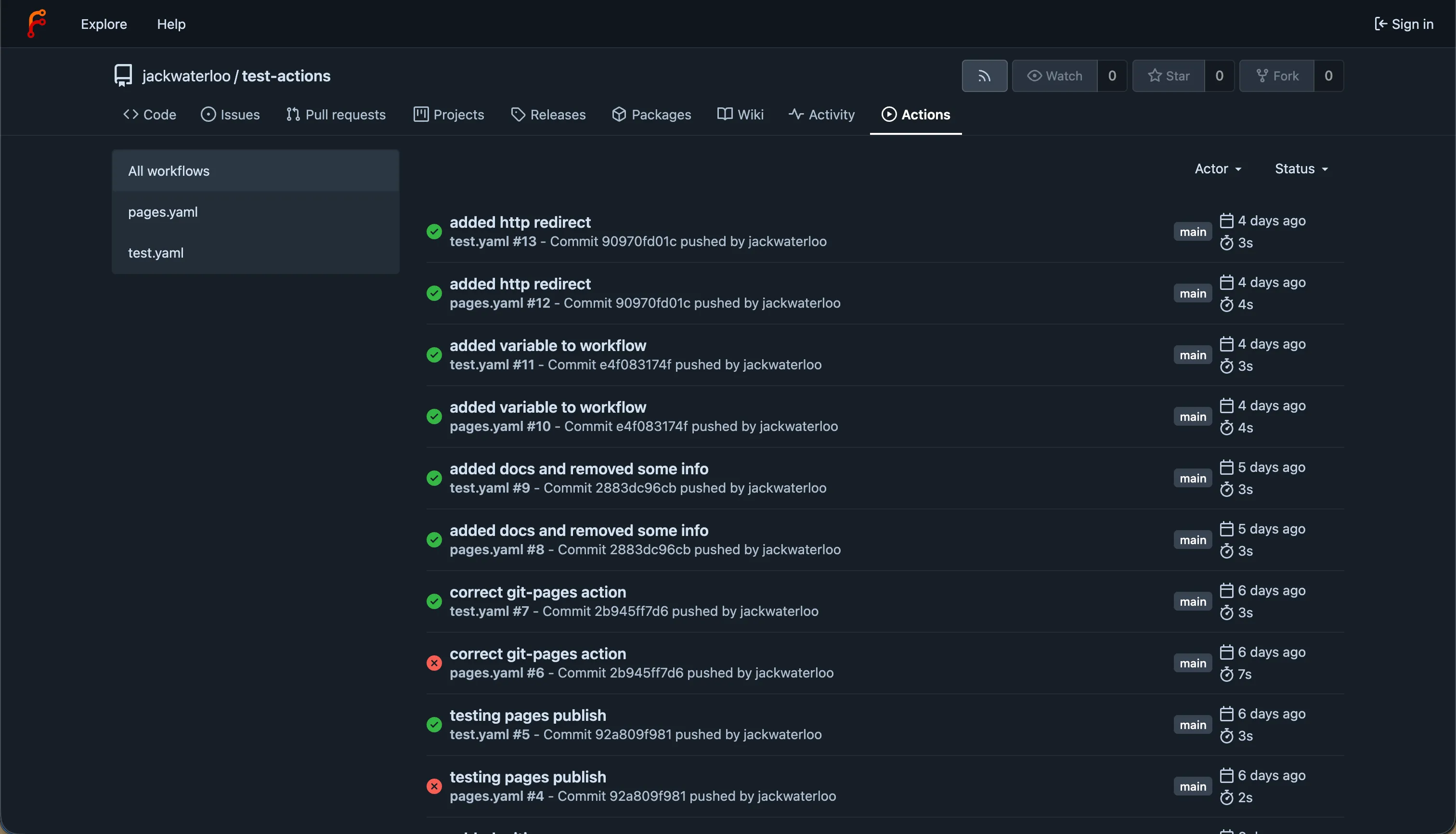 Webpage showing Forgejo Actions workflow running