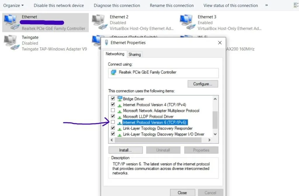 ipv6 selection in settings