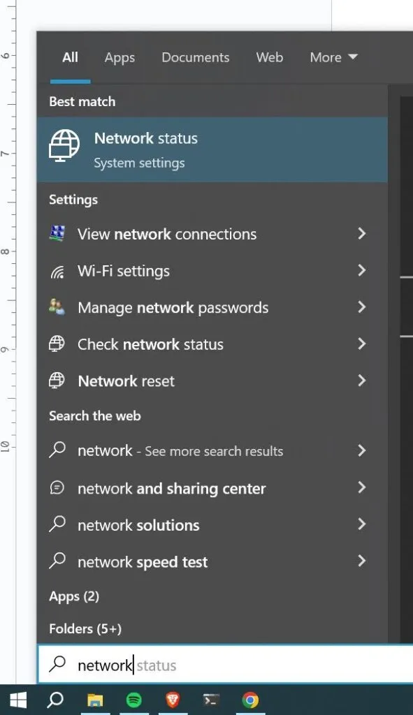Searching network status in the search bar