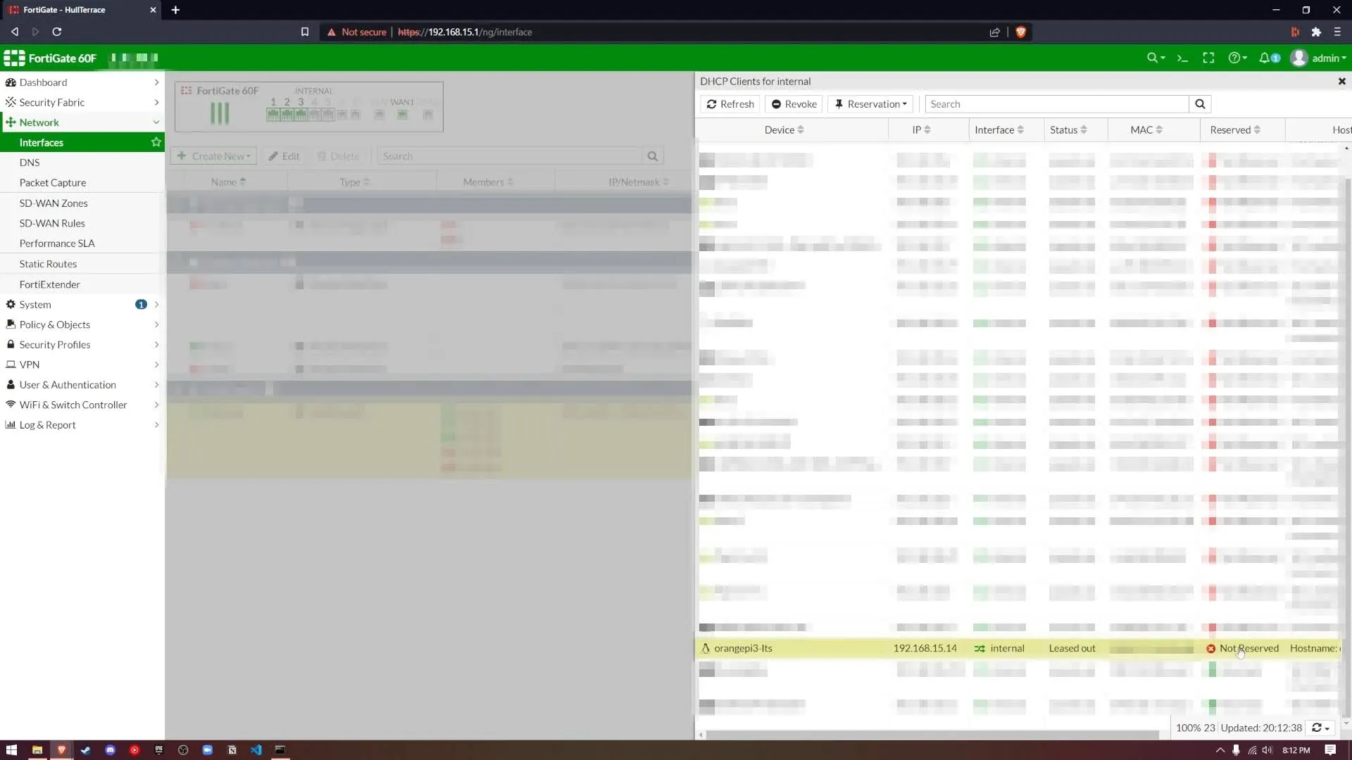 Fortinet router web interface