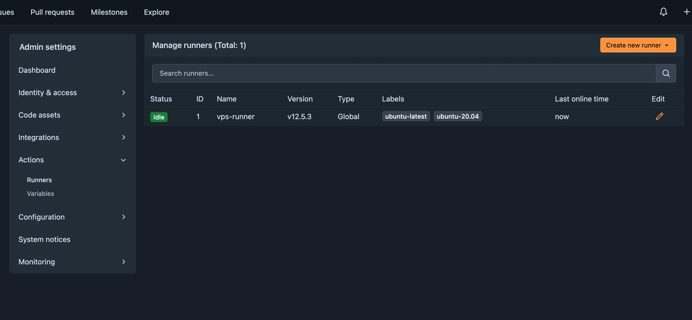 forgejo runners page