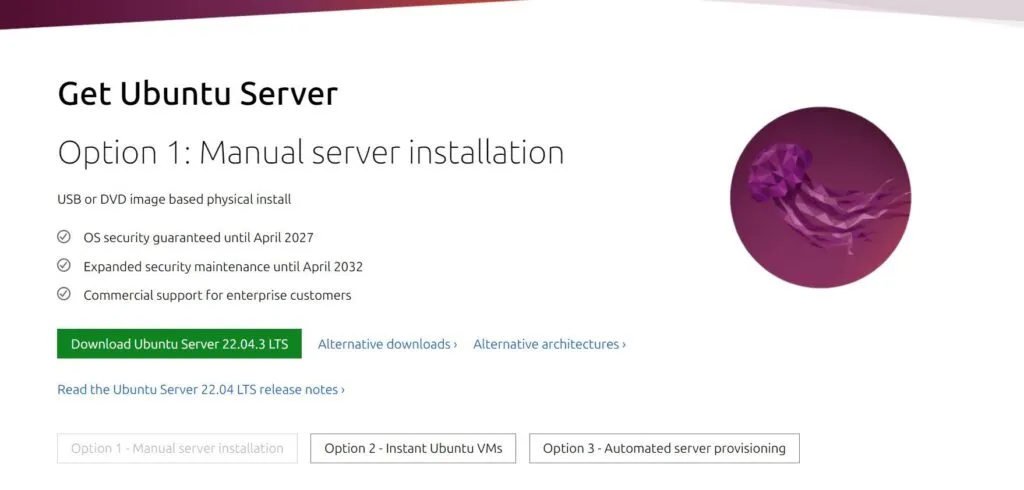 Ubuntu server download page